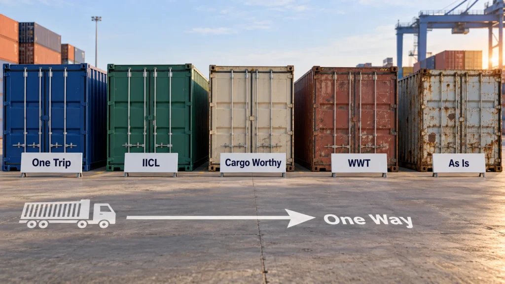 Сравнение категорий состояния морских контейнеров One Trip IICL Cargo Worthy WWT As Is